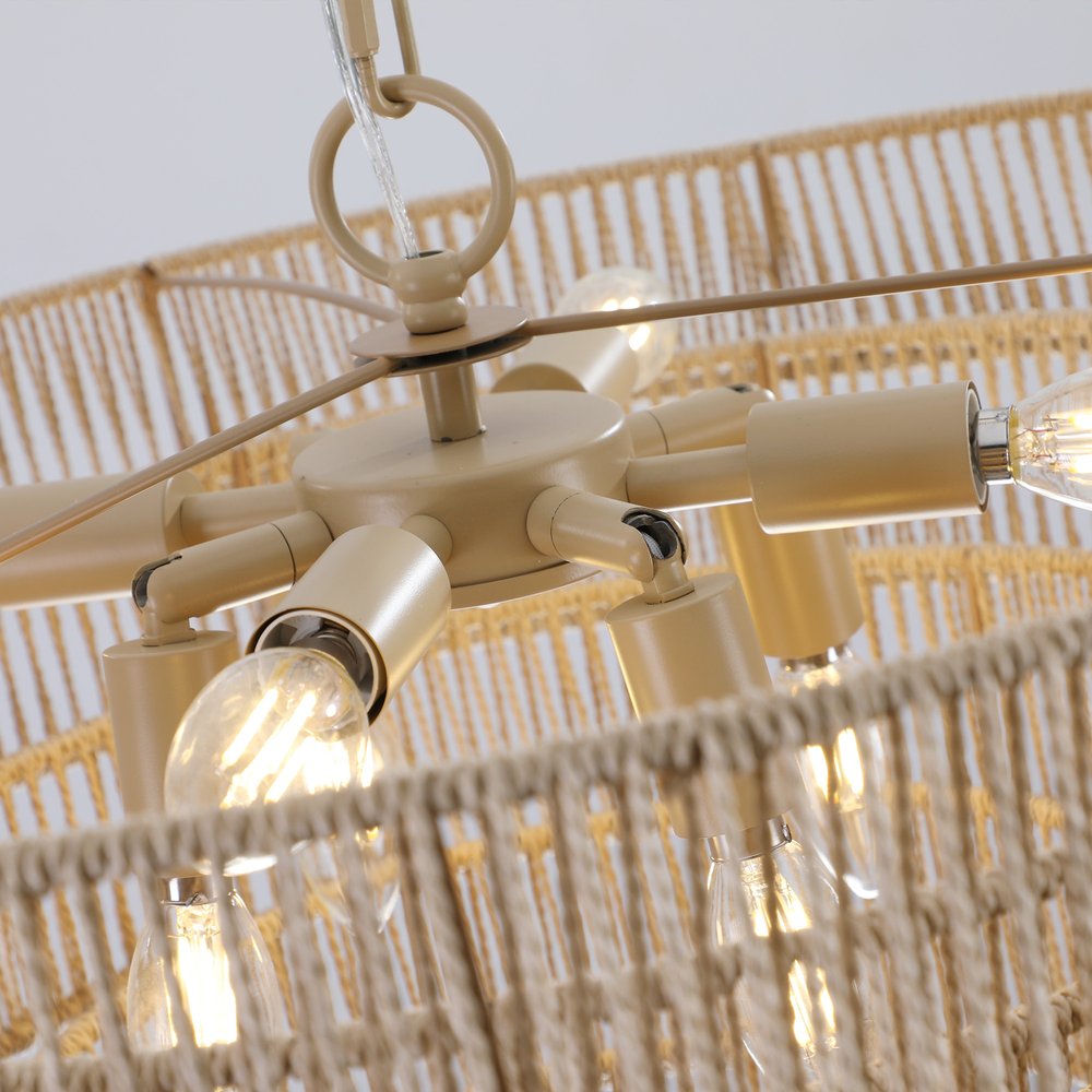 Brown Eight Light Metal Chandelier With Brown Shades HomeRoots