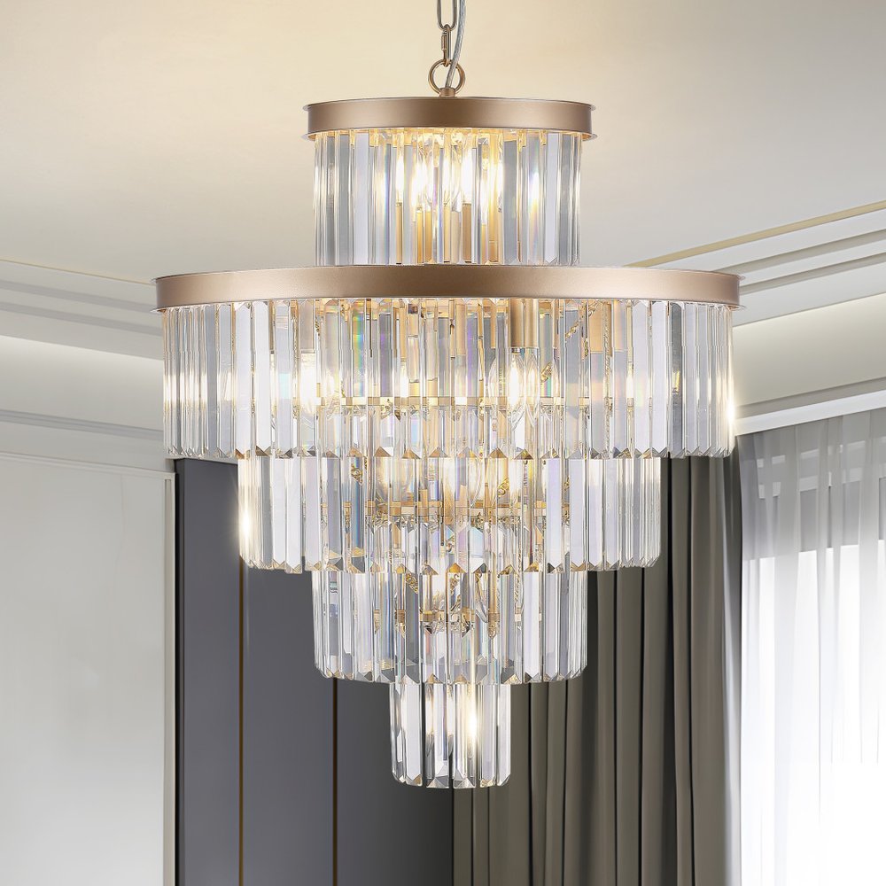 Gold Multi Light Metal Chandelier With Gold Shades HomeRoots