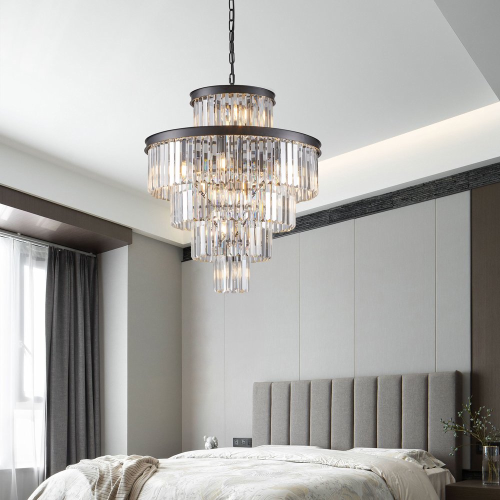 Black Multi Light Metal Chandelier With Black Shades HomeRoots