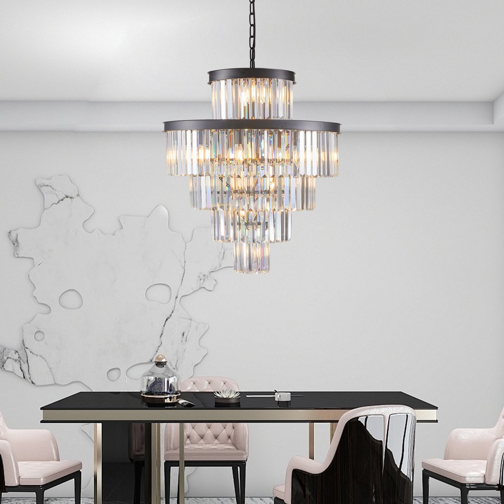 Black Multi Light Metal Chandelier With Black Shades HomeRoots