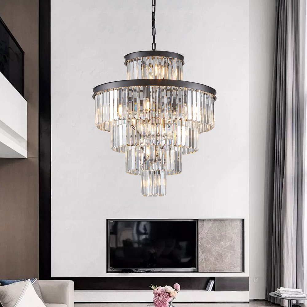 Black Multi Light Metal Chandelier With Black Shades HomeRoots