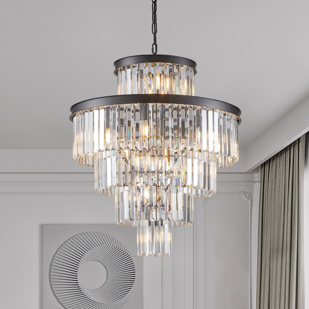 Black Multi Light Metal Chandelier With Black Shades HomeRoots