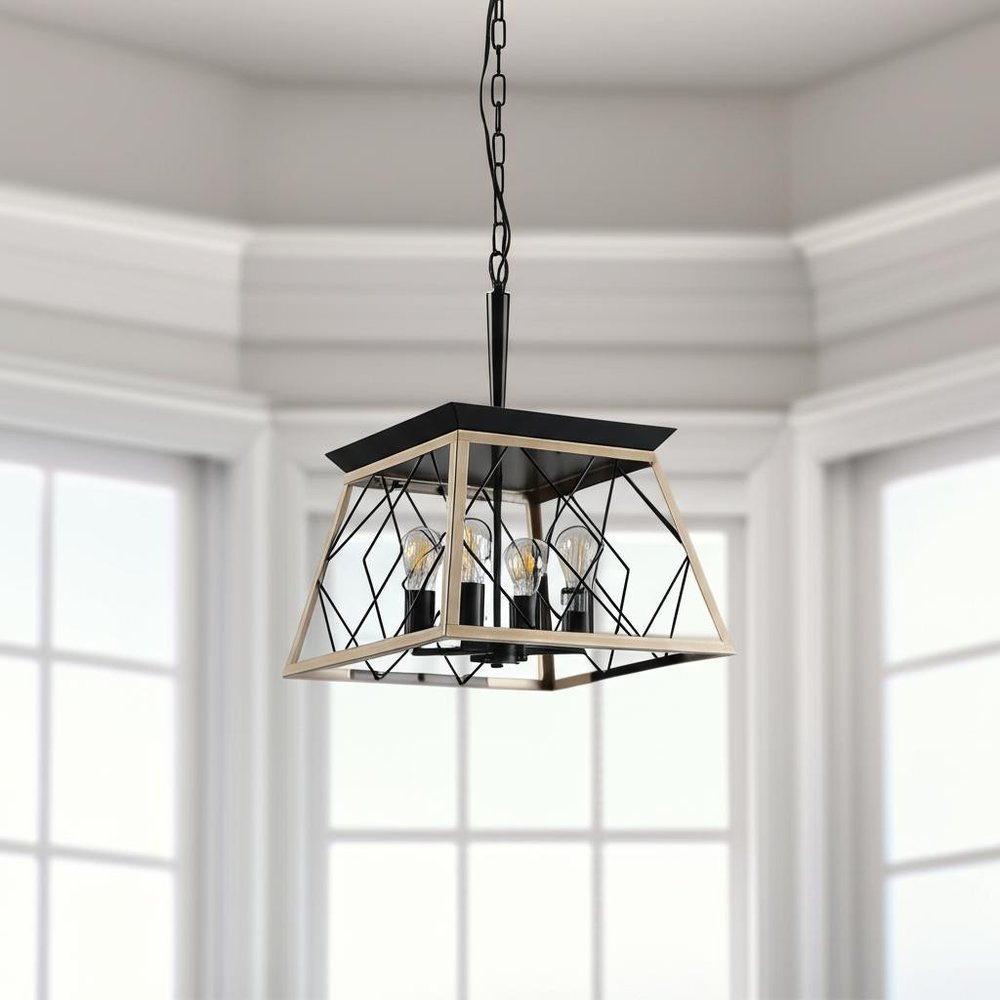 Oak Four Light Metal Chandelier With Oak Shades HomeRoots