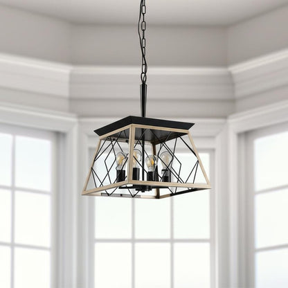Oak Four Light Metal Chandelier With Oak Shades HomeRoots