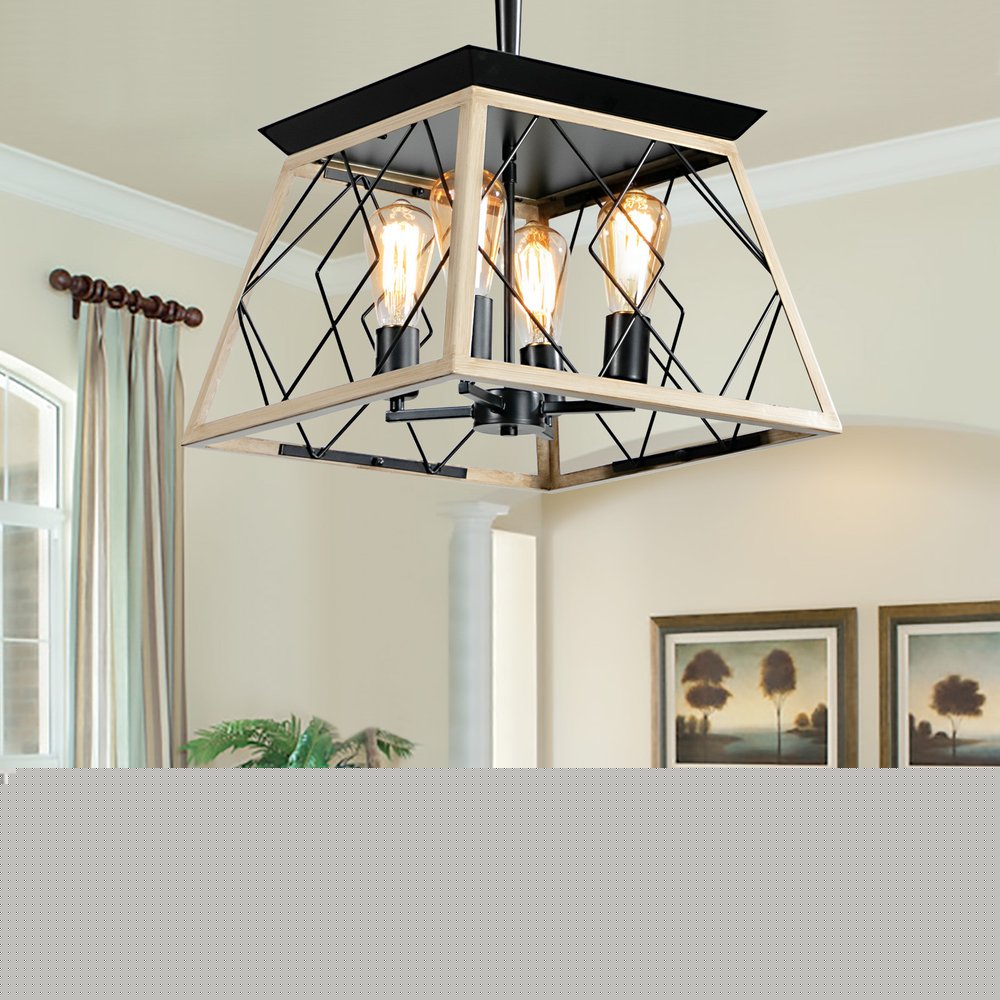 Oak Four Light Metal Chandelier With Oak Shades HomeRoots