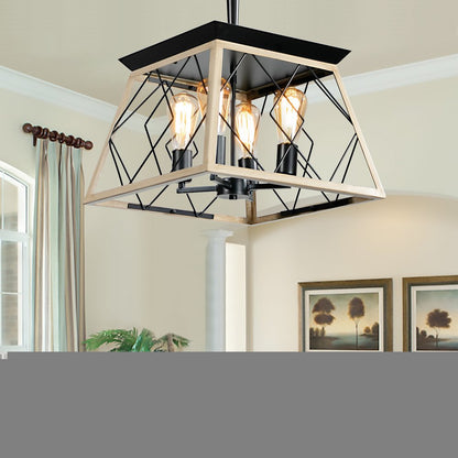 Oak Four Light Metal Chandelier With Oak Shades HomeRoots