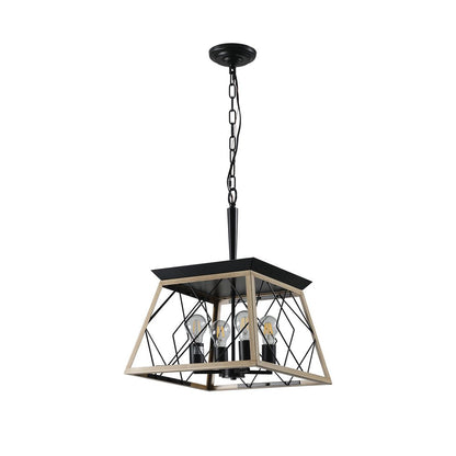 Oak Four Light Metal Chandelier With Oak Shades HomeRoots