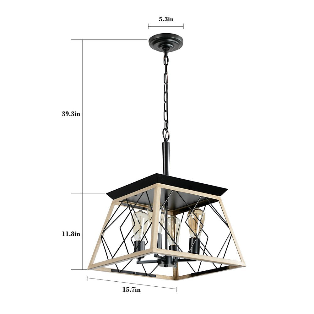 Oak Four Light Metal Chandelier With Oak Shades HomeRoots