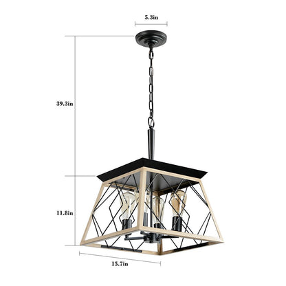 Oak Four Light Metal Chandelier With Oak Shades HomeRoots