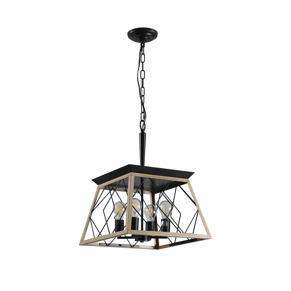 Oak Four Light Metal Chandelier With Oak Shades HomeRoots