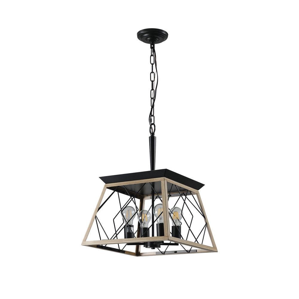 Oak Four Light Metal Chandelier With Oak Shades HomeRoots