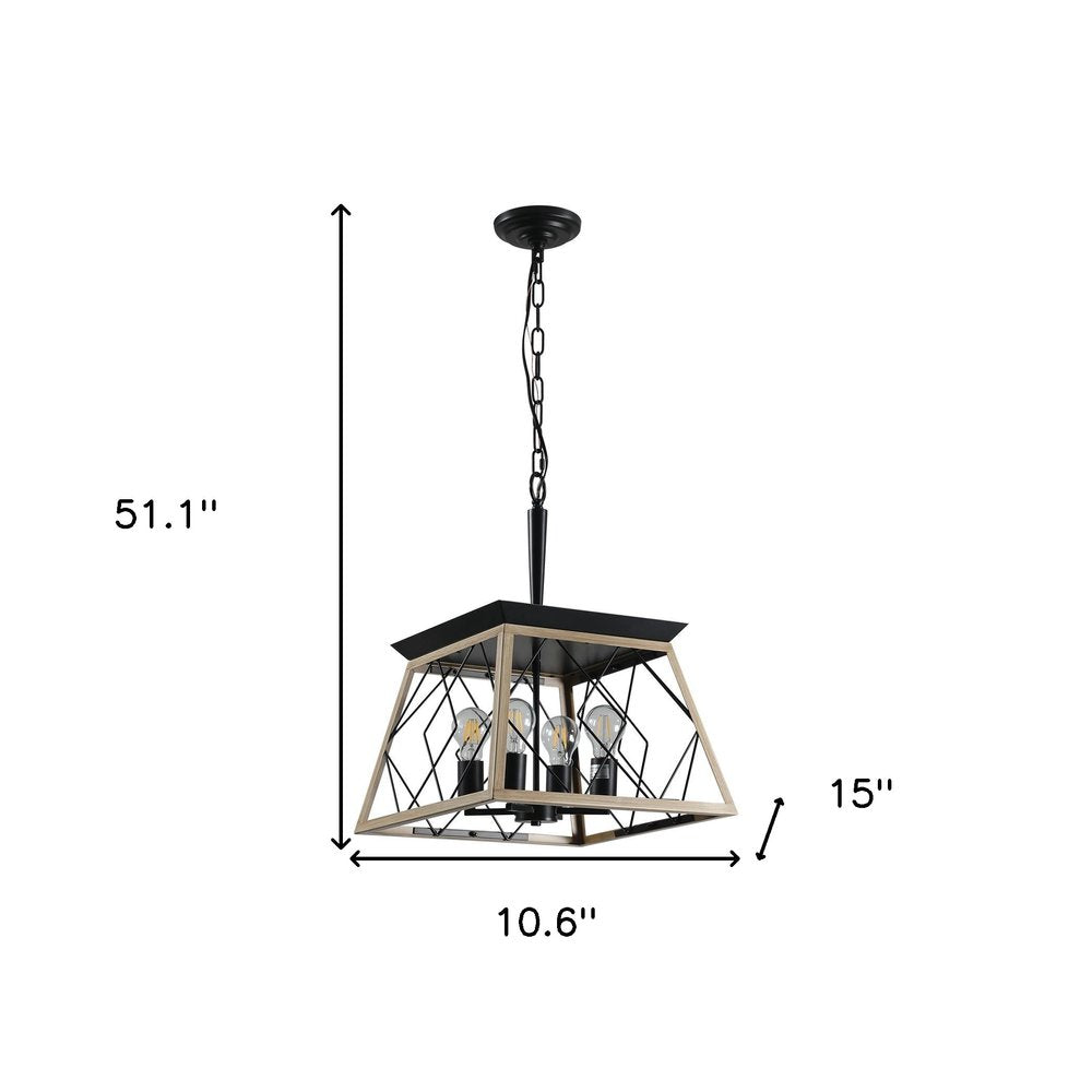 Oak Four Light Metal Chandelier With Oak Shades HomeRoots