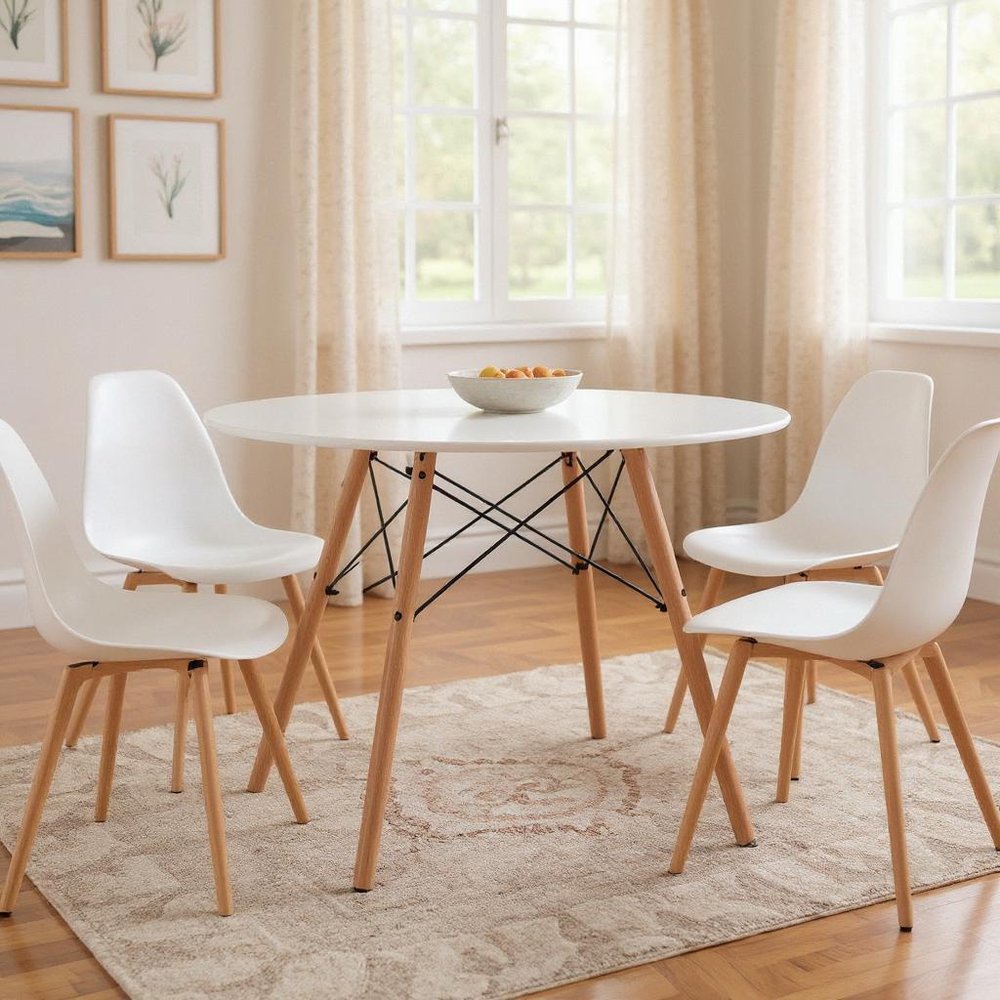 32" White and Natural Wood Round Top Dining Table HomeRoots
