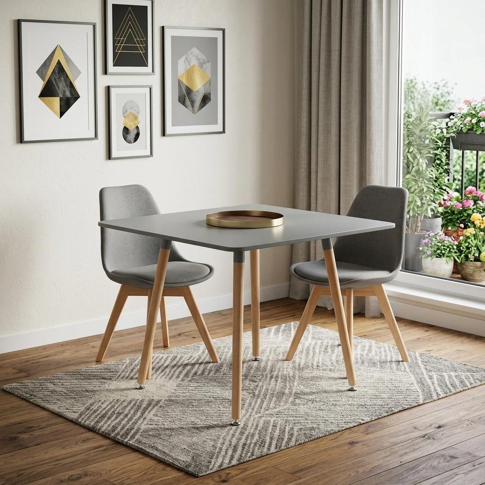 32" Gray and Natural Wood Square Dining Table HomeRoots