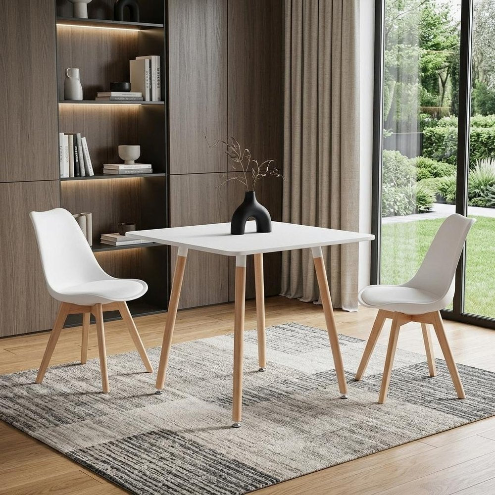 32" White and Natural Wood and Solid Wood Square Dining Table HomeRoots