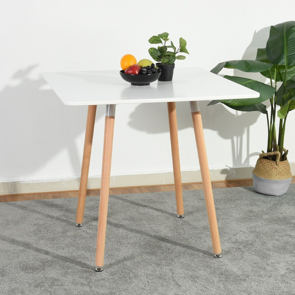 32" White and Natural Wood and Solid Wood Square Dining Table HomeRoots