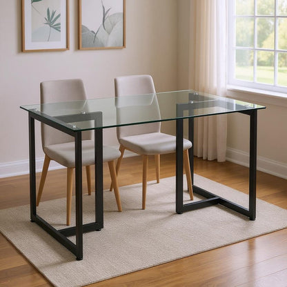 47" Clear And Black Glass And Metal Dining Table HomeRoots