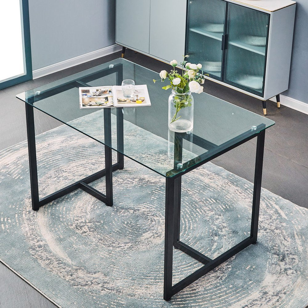 47" Clear And Black Glass And Metal Dining Table HomeRoots