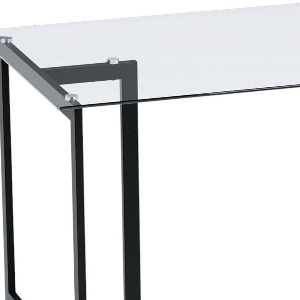 55" Clear And Black Glass And Metal Dining Table HomeRoots