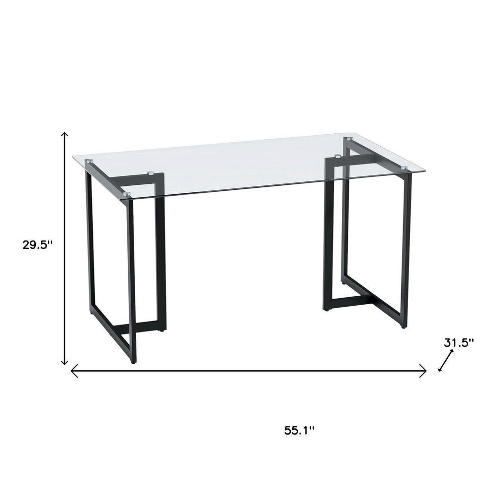 55" Clear And Black Glass And Metal Dining Table HomeRoots