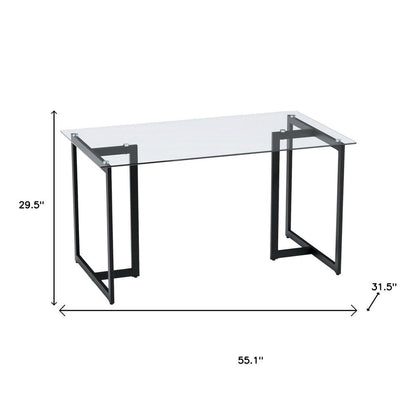 55" Clear And Black Glass And Metal Dining Table HomeRoots