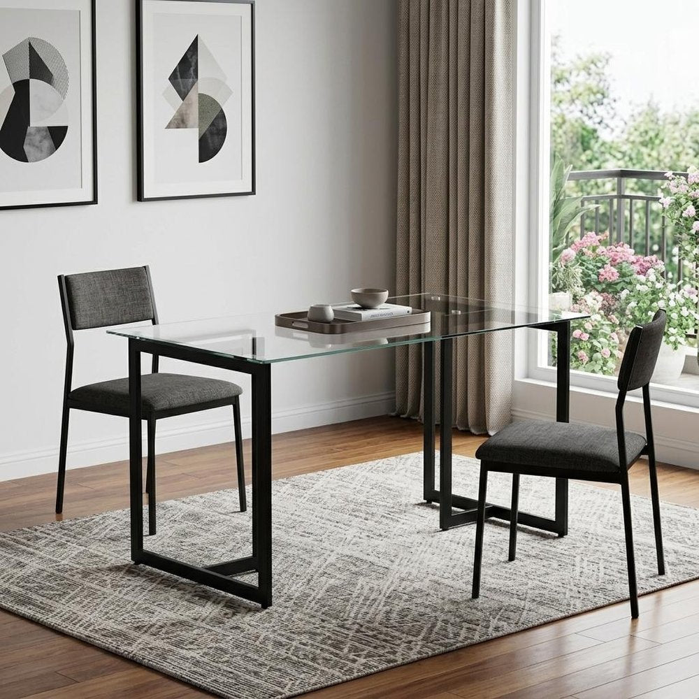 55" Clear And Black Glass And Metal Dining Table HomeRoots