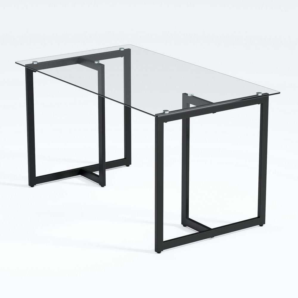 55" Clear And Black Glass And Metal Dining Table HomeRoots