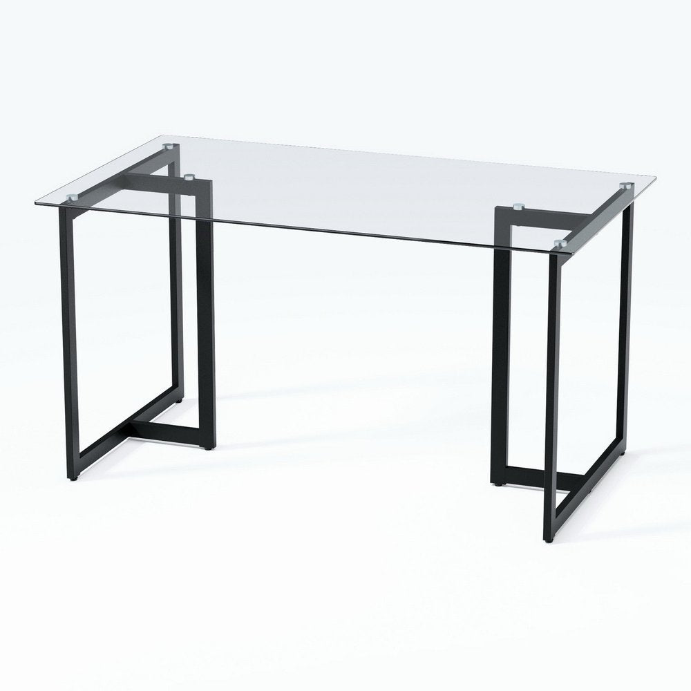 55" Clear And Black Glass And Metal Dining Table HomeRoots
