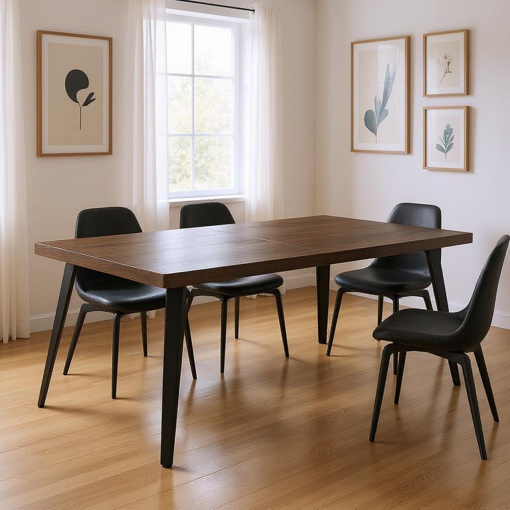 63" Dark Brown and Black Wood and Steel Dining Table — view 9