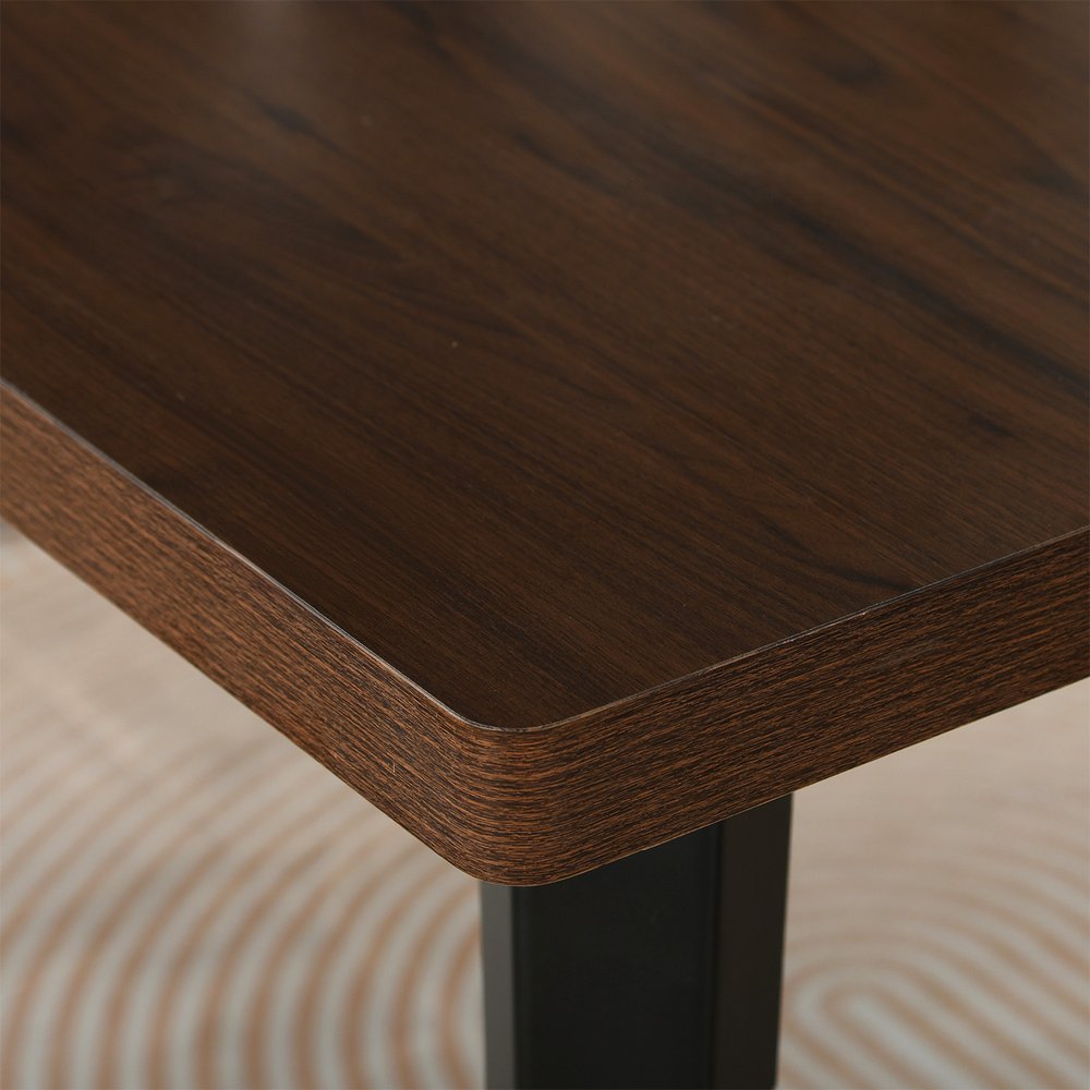 63" Dark Brown and Black Wood and Steel Dining Table — view 2