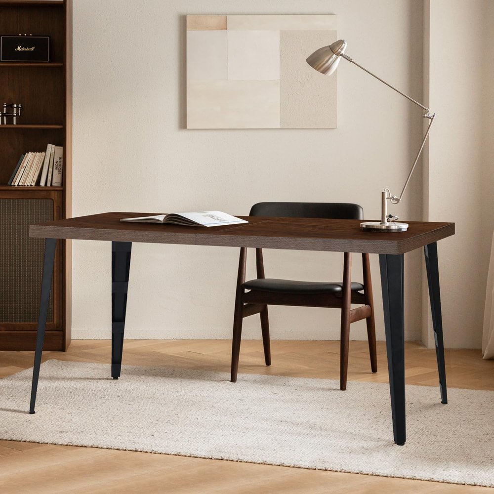 63" Dark Brown and Black Wood and Steel Dining Table — view 5