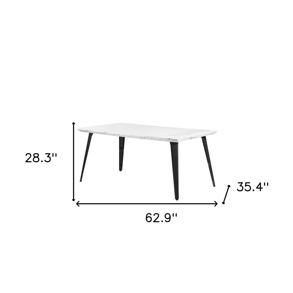 63" White and Black Faux Marble and Metal Dining Table HomeRoots
