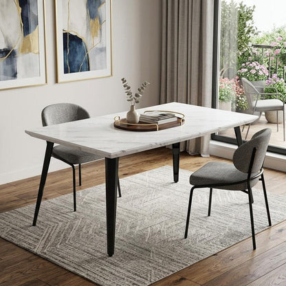 63" White and Black Faux Marble and Metal Dining Table HomeRoots
