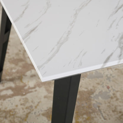 63" White and Black Faux Marble and Metal Dining Table HomeRoots
