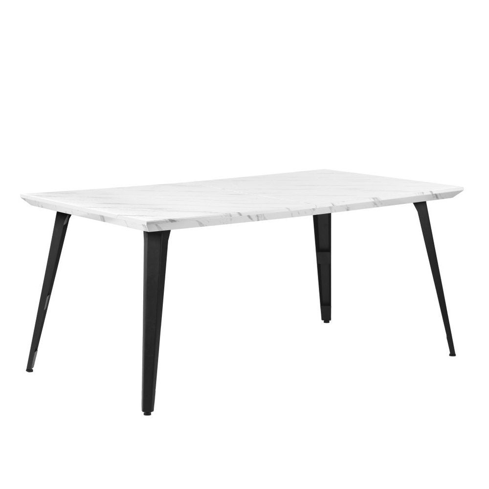 63" White and Black Faux Marble and Metal Dining Table HomeRoots