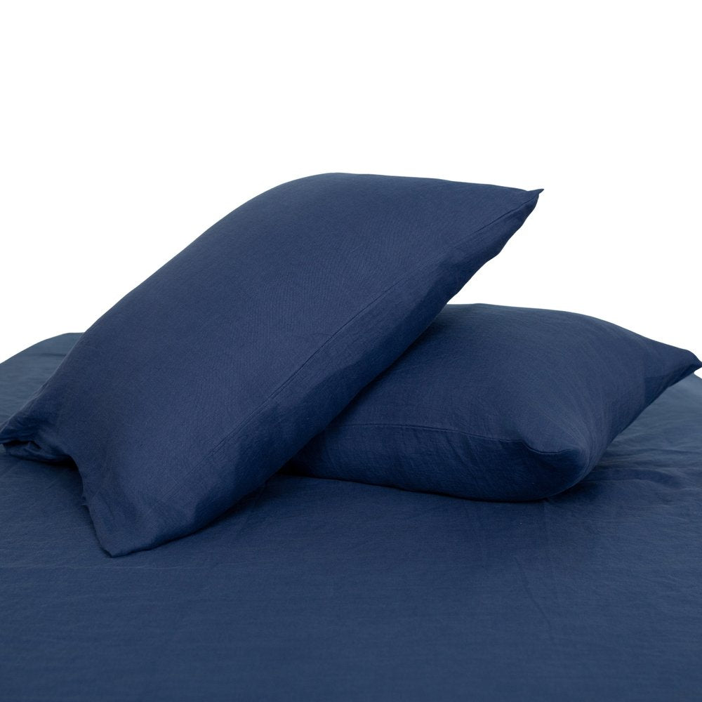 Set of Two Navy Blue Linen Standard Pillowcases HomeRoots