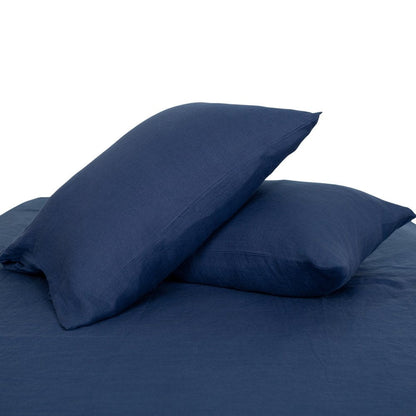 Set of Two Navy Blue Linen Standard Pillowcases HomeRoots