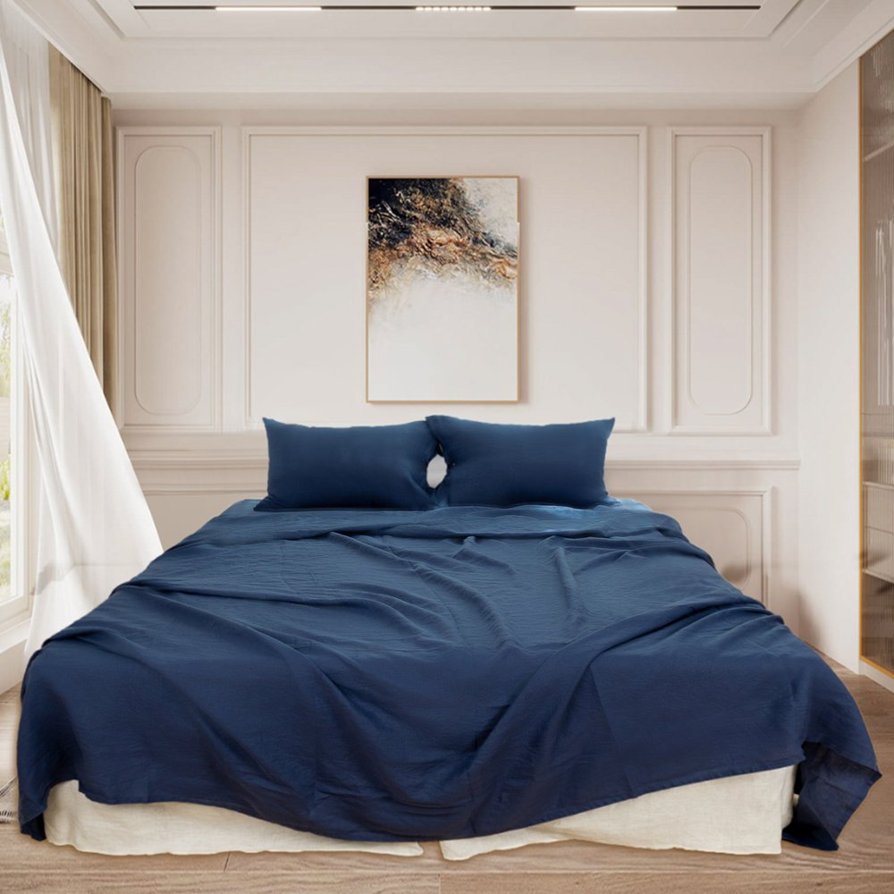 Set of Two Navy Blue Linen Standard Pillowcases HomeRoots