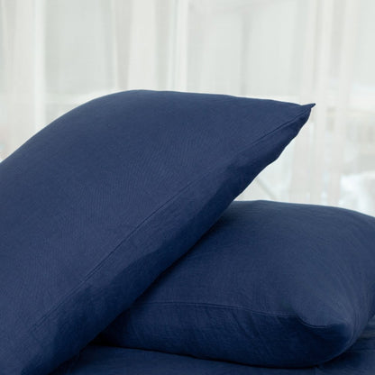 Set of Two Navy Blue Linen Standard Pillowcases HomeRoots