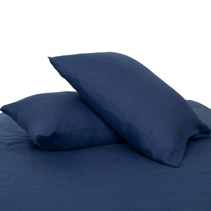 Set of Two Navy Blue Linen Standard Pillowcases HomeRoots