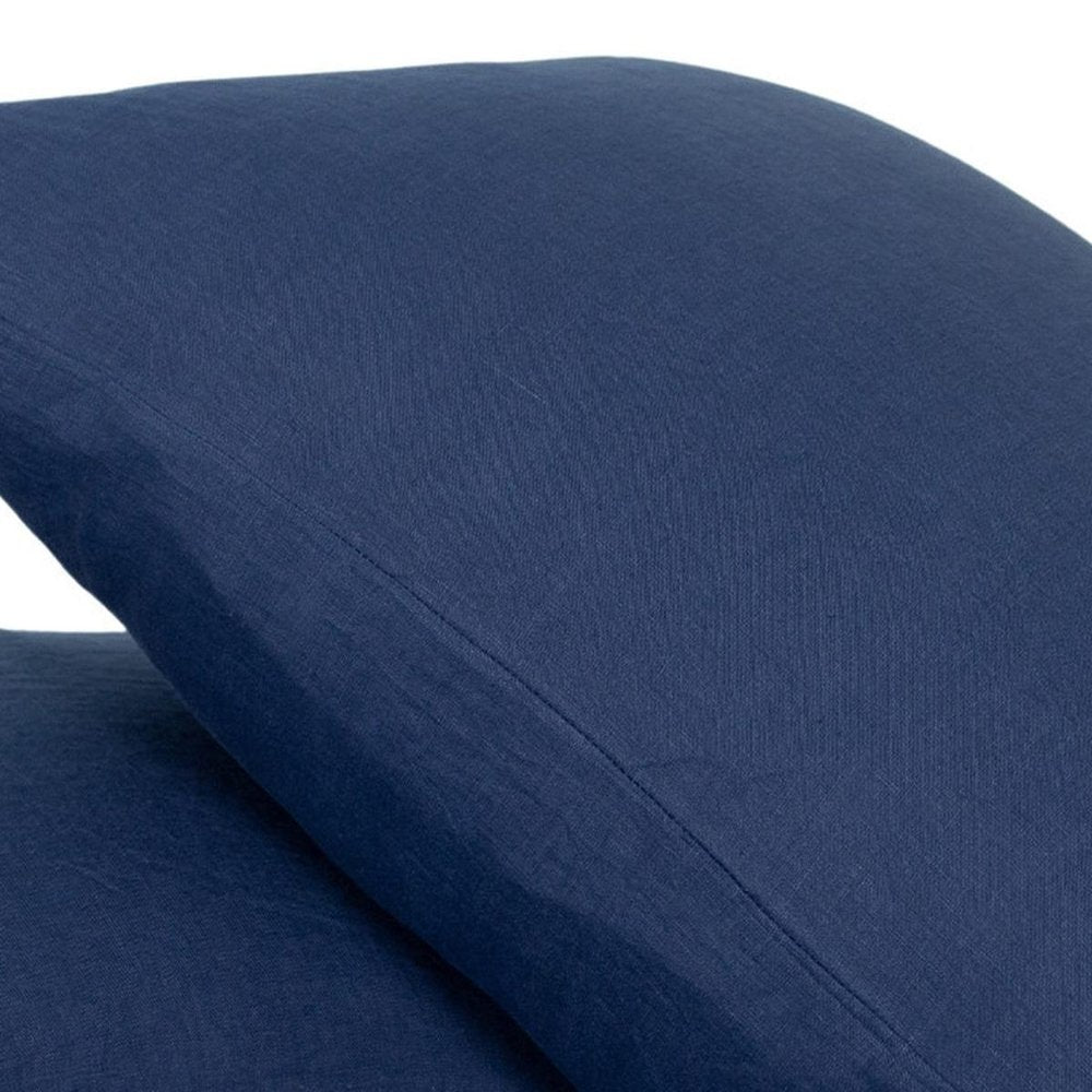 Set of Two Navy Blue Linen Standard Pillowcases HomeRoots