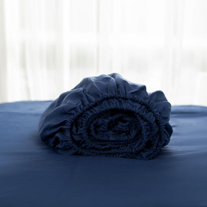 Navy Blue Linen Queen Fitted sheet HomeRoots