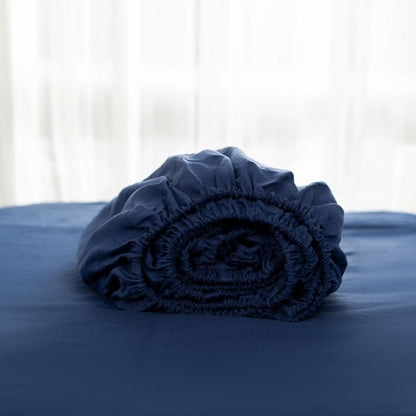Navy Blue Linen Queen Fitted sheet HomeRoots