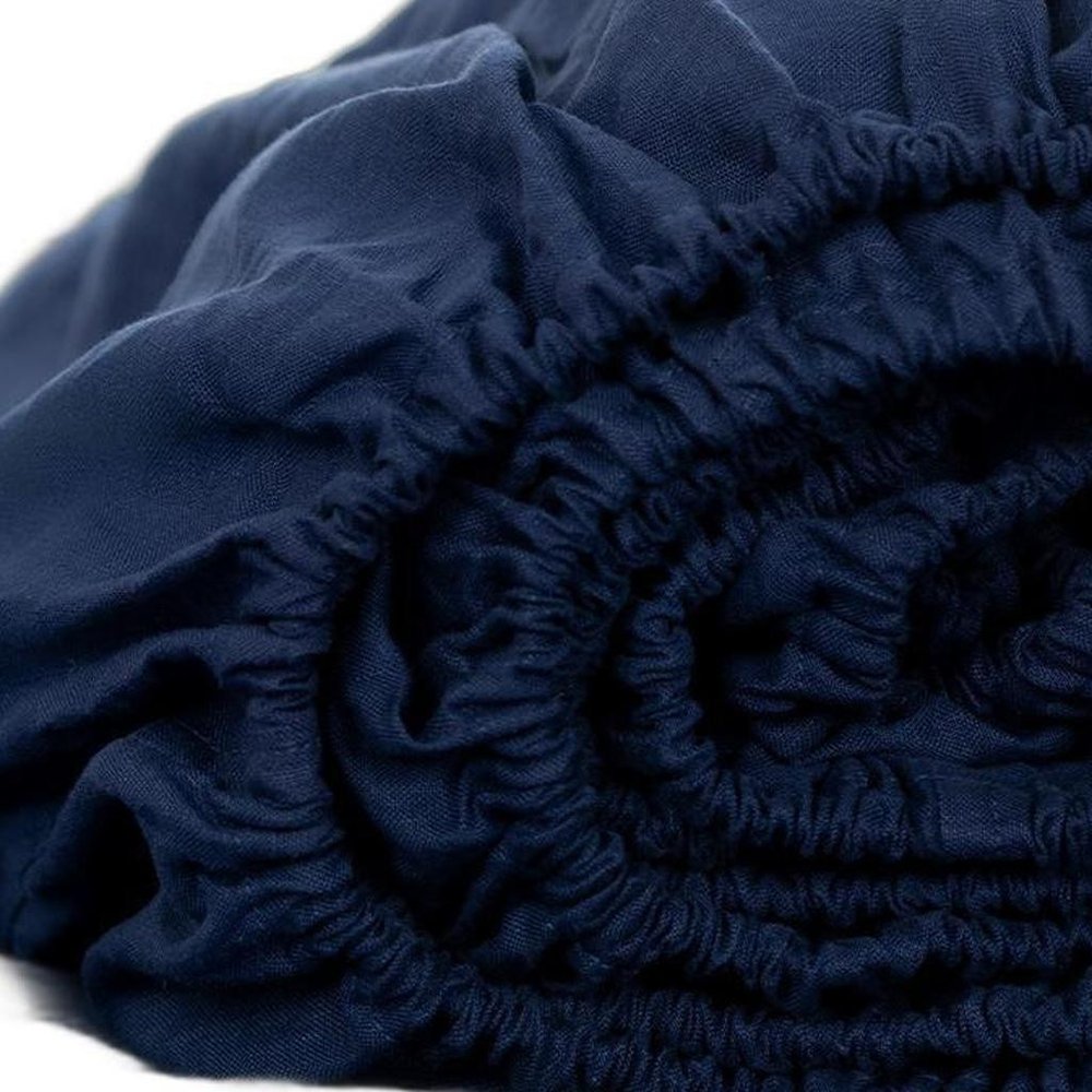 Navy Blue Linen Queen Fitted sheet HomeRoots