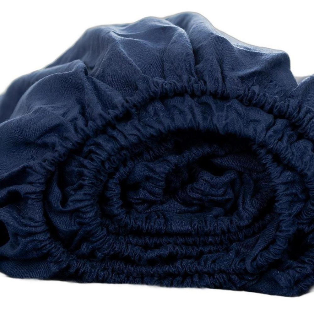 Navy Blue Linen Queen Fitted sheet HomeRoots