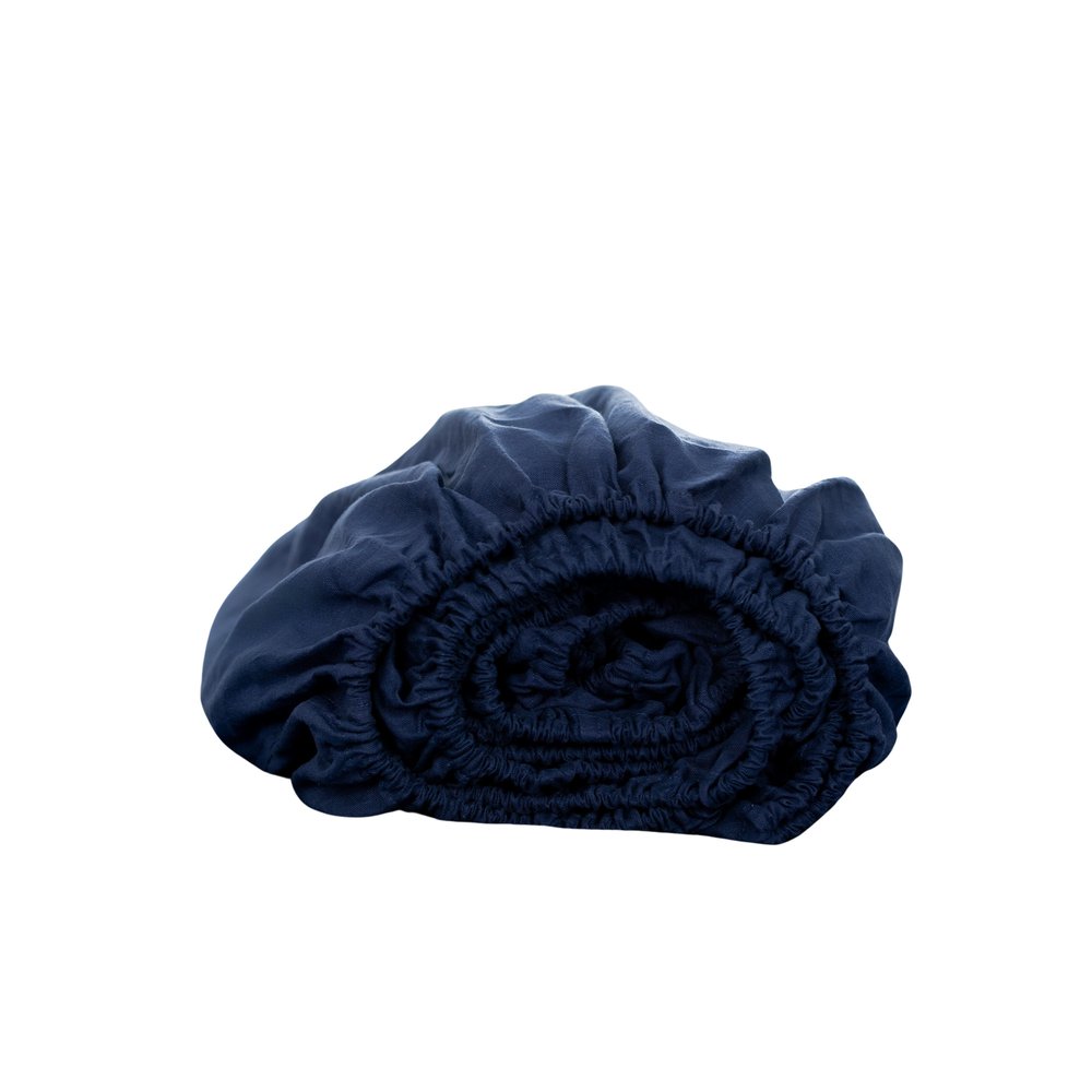 Navy Blue Linen King Fitted Sheet HomeRoots