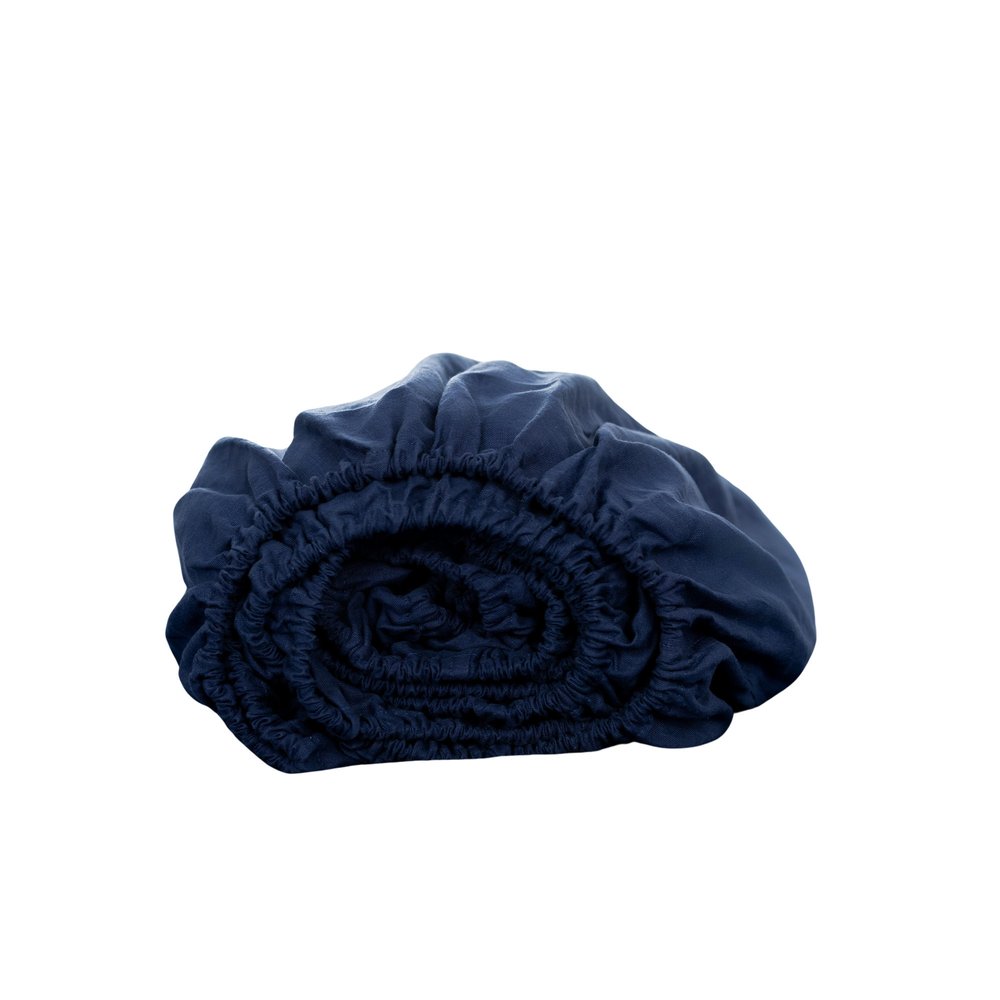 Navy Blue Linen King Fitted Sheet HomeRoots