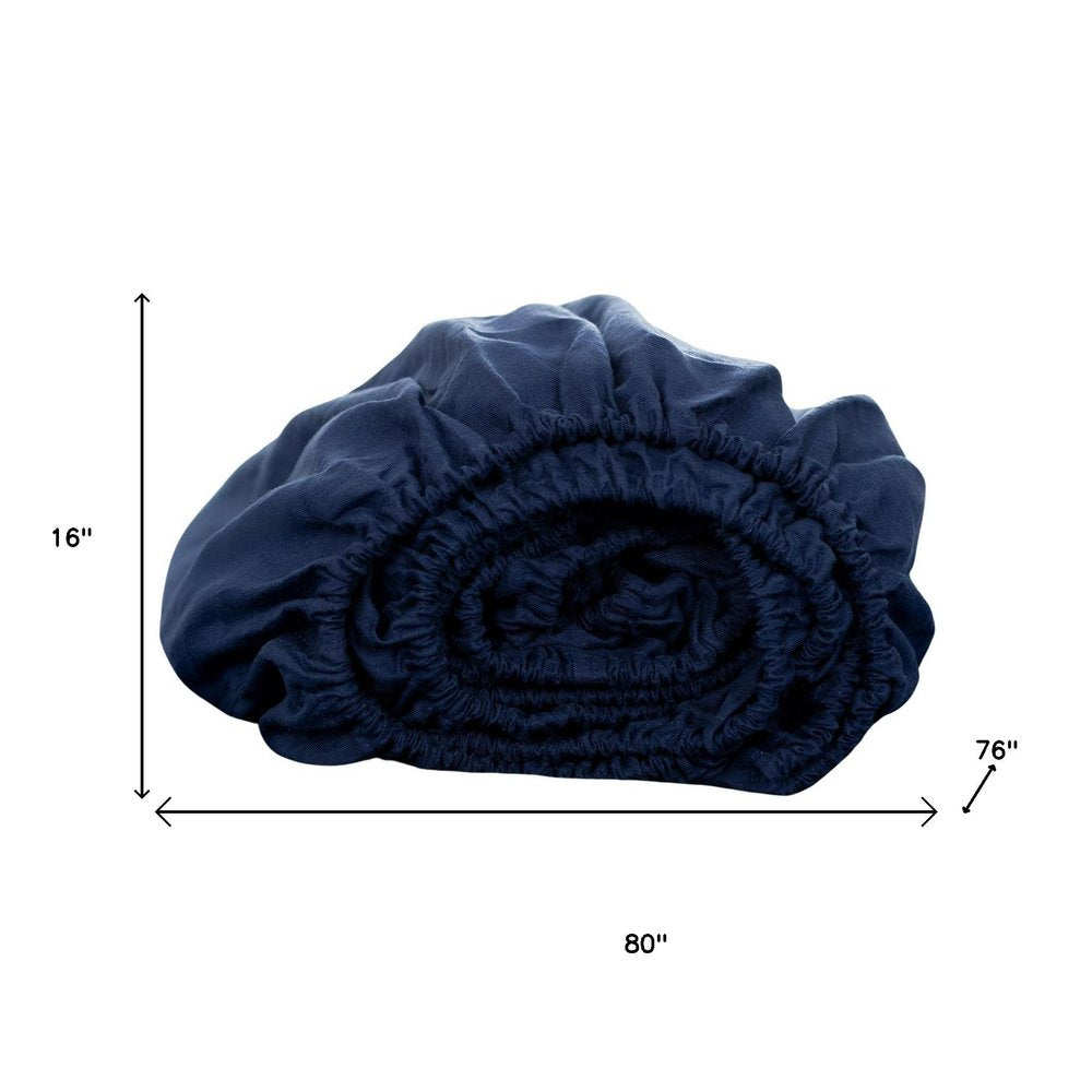 Navy Blue Linen King Fitted Sheet HomeRoots