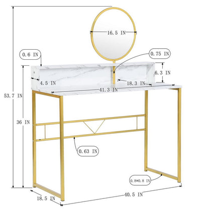 41" White And Gold Faux Marble and Steel Vanity Table with Mirror HomeRoots