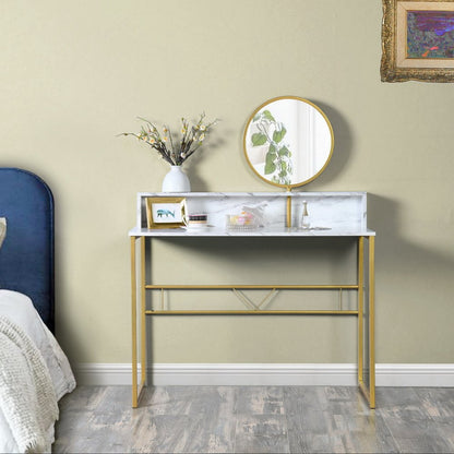 41" White And Gold Faux Marble and Steel Vanity Table with Mirror HomeRoots